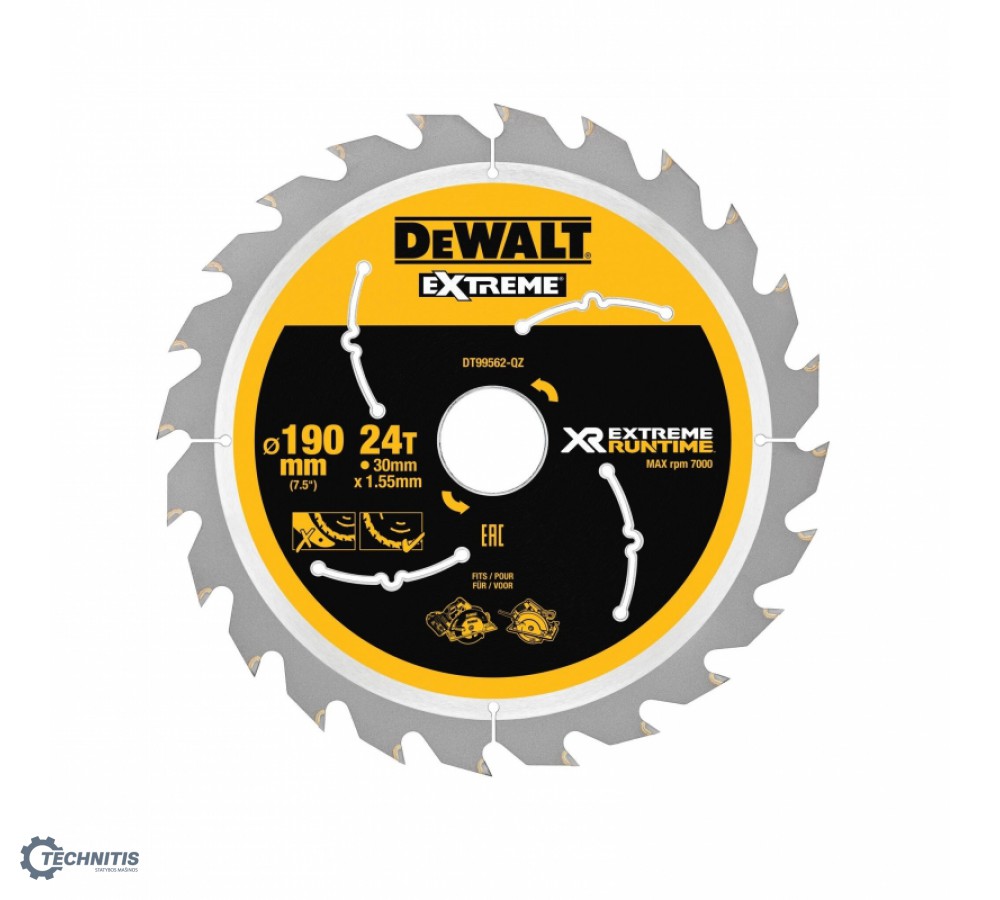 DeWALT pjovimo diskas medienai 190 mm T24