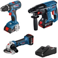 BOSCH GSR 18V-28 + GBH 18V-21 + GWS 18V-125 V-LI įrankių rinkinys 3x4 Ah 